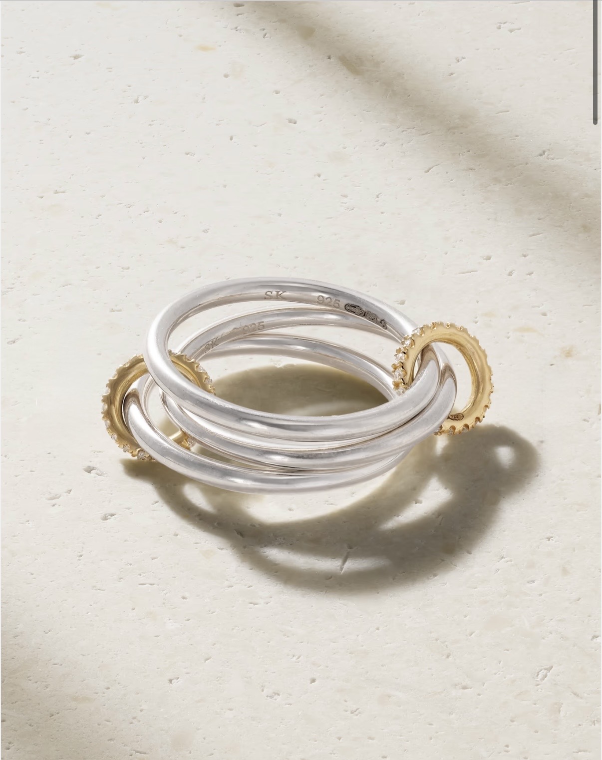 Spinelli Kilcollin Solarium Sterling Silver, 18 Karat Gold and Diamond Ring